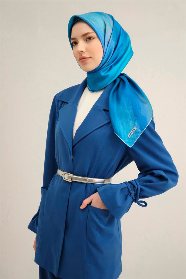 Armine Geometrik Desenli Saf İpek Twill Eşarp 9308 35