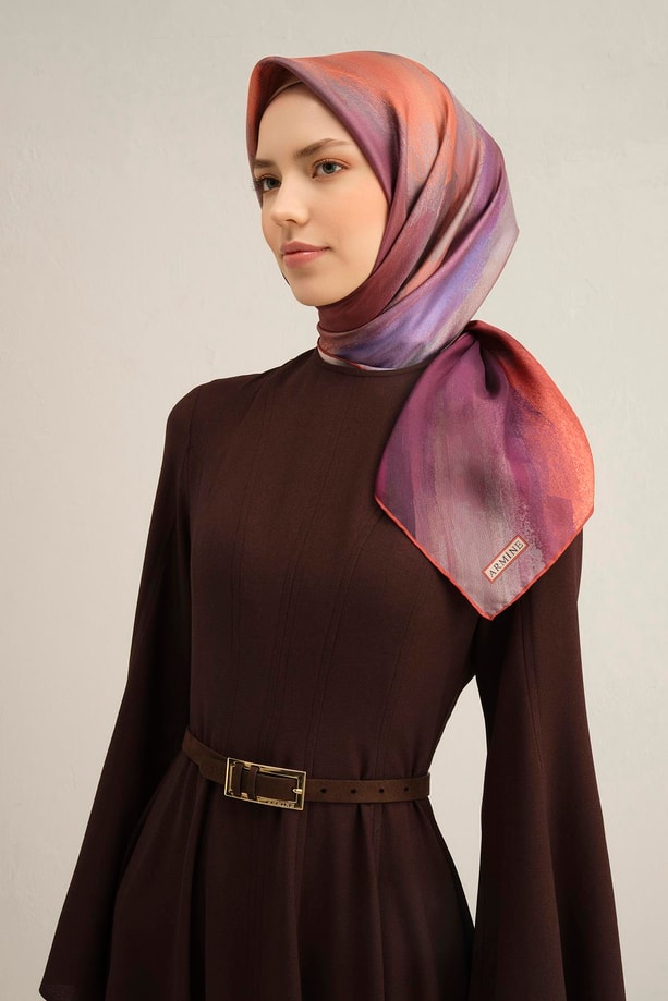 Armine Obje Desenli Saf İpek Sura Eşarp 9308 03