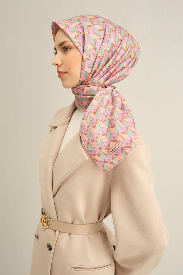 Armine Obje Desenli Saf İpek Twill Eşarp 9314 34