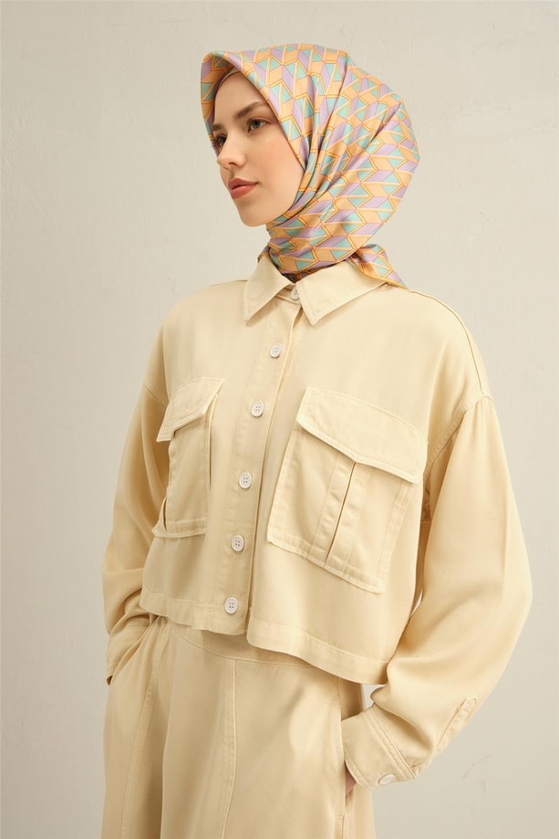 Armine Obje Desenli Saf İpek Twill Eşarp 9309 51