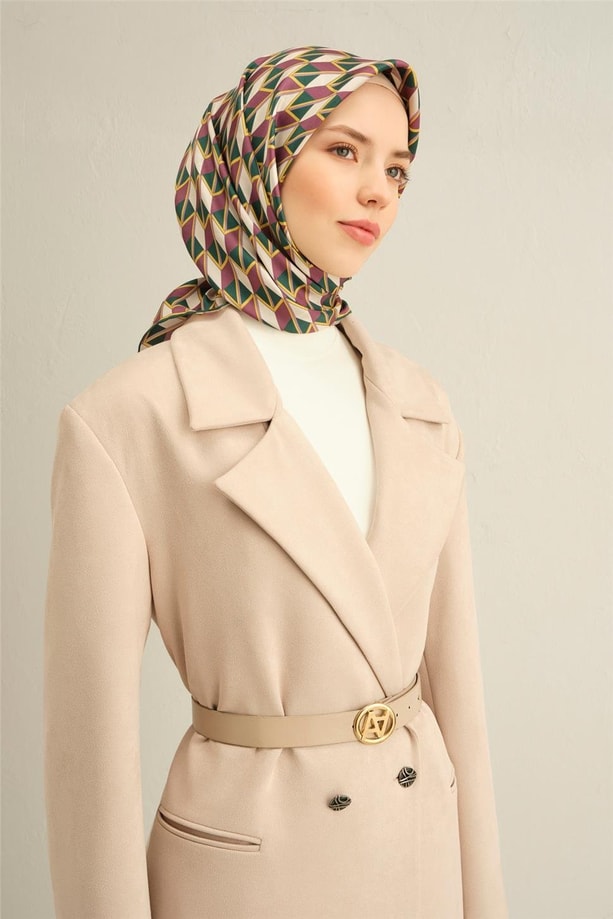 Armine Obje Desenli Saf İpek Twill Eşarp 9309 84