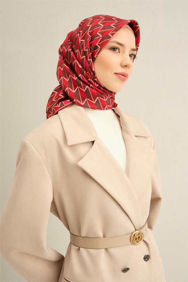 Armine Obje Desenli Saf İpek Twill Eşarp 9309 85