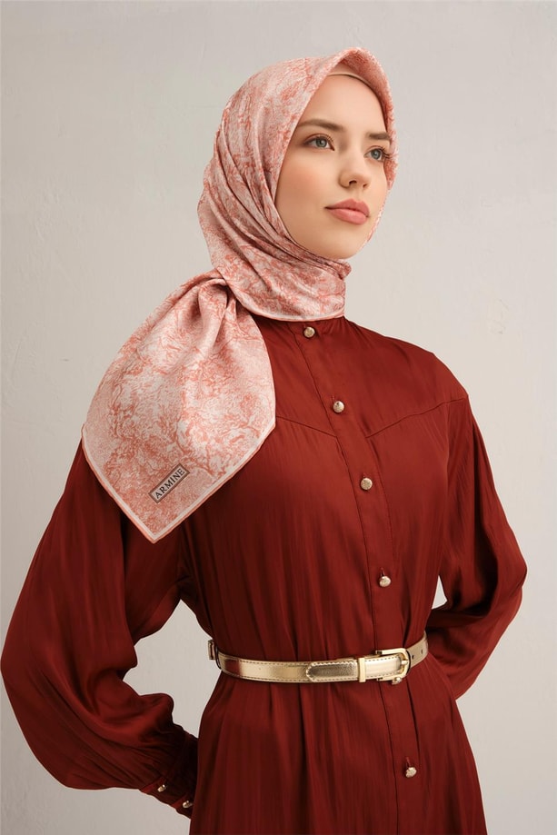 Armine Çiçek Desenli Saf İpek Twill Eşarp 9311 02