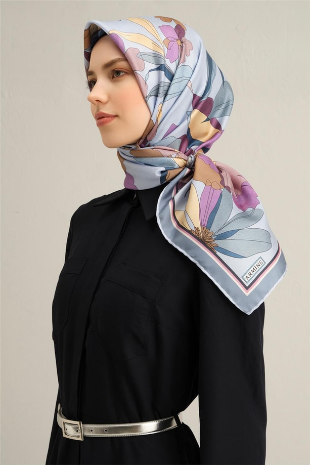 Armine Çiçek Desenli Saf İpek Twill Eşarp 9312 35