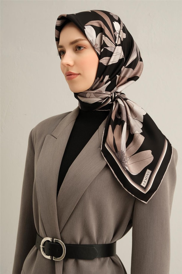 Armine Çiçek Desenli Saf İpek Twill Eşarp 9312 86
