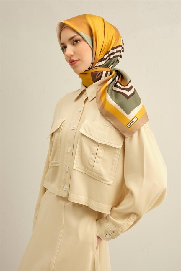 Armine Çiçek Desenli Saf İpek Twill Eşarp 9313 31
