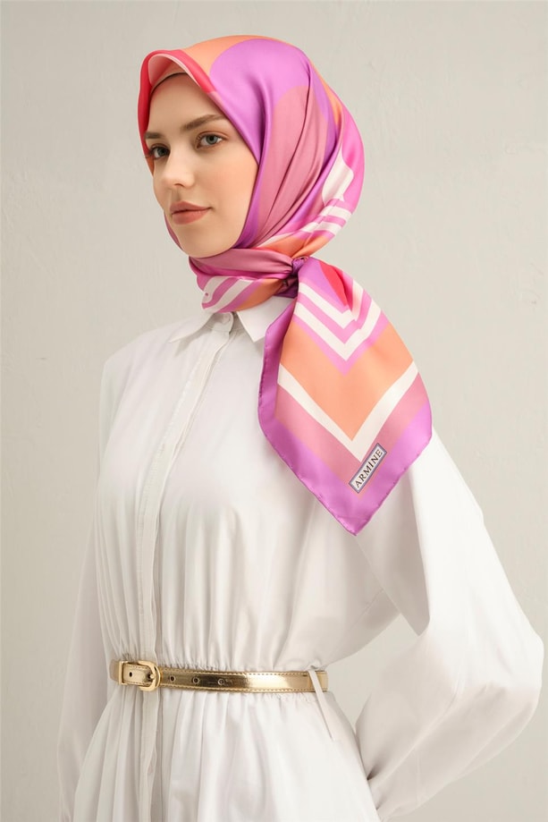 Armine Çiçek Desenli Saf İpek Twill Eşarp 9313 57