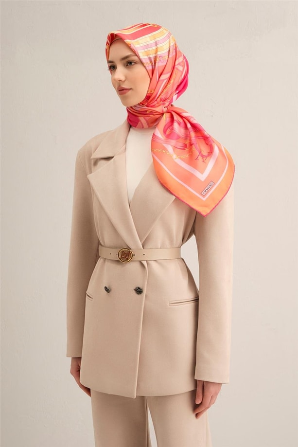 Armine Leopar Desenli Saf İpek Twill Eşarp 9315 58