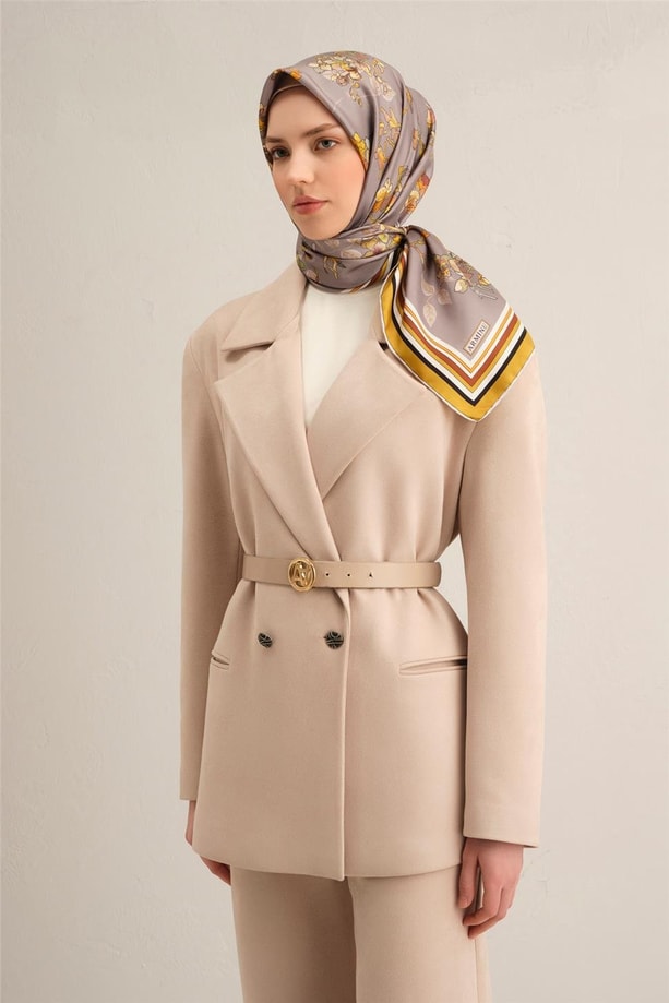Armine Klasik Desenli Saf İpek Twill Eşarp 9316 34