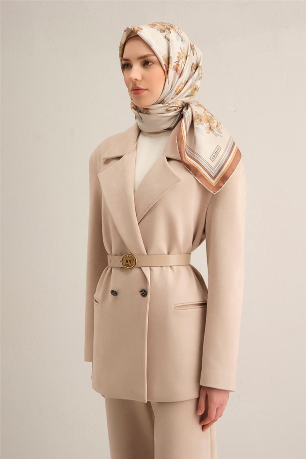 Armine Klasik Desenli Saf İpek Twill Eşarp 9316 81