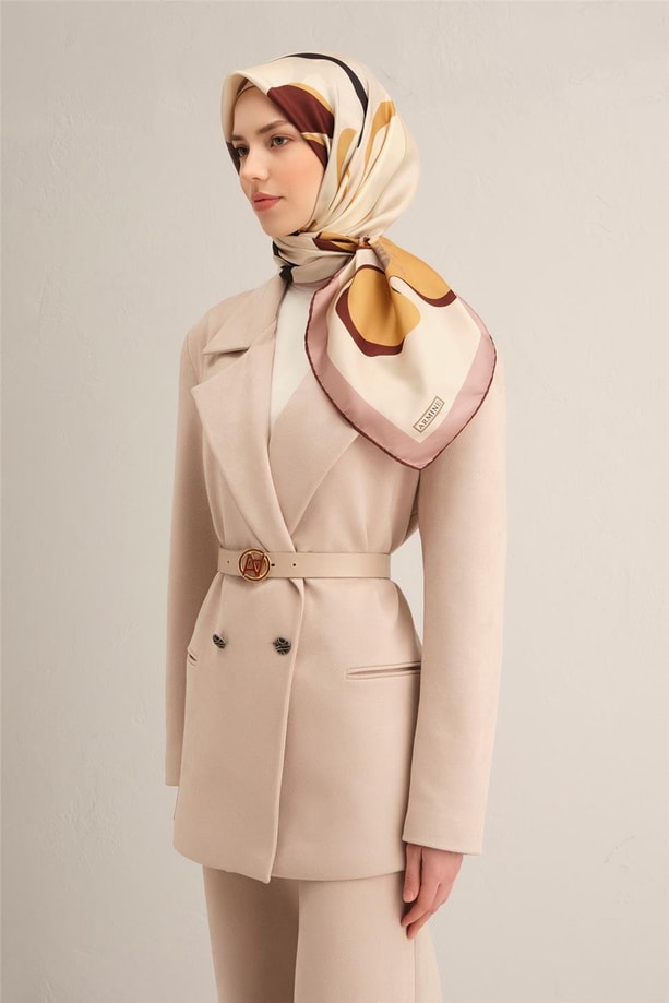 Armine Çiçek Desenli Saf İpek Twill Eşarp 9317 02