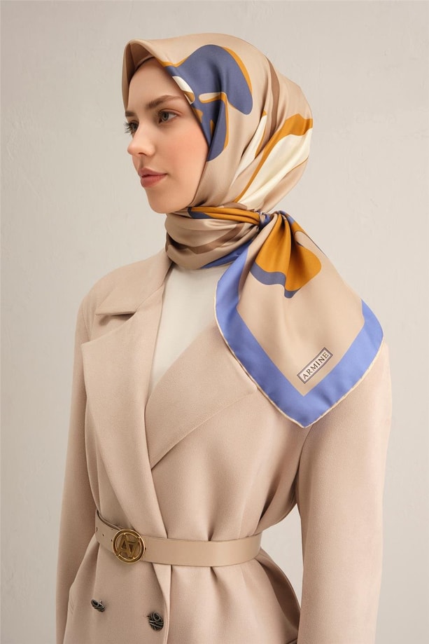 Armine Çiçek Desenli Saf İpek Twill Eşarp 9317 34