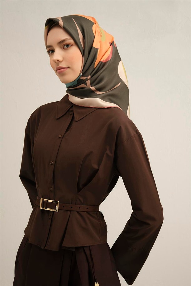 Armine Çiçek Desenli Saf İpek Twill Eşarp 9317 82