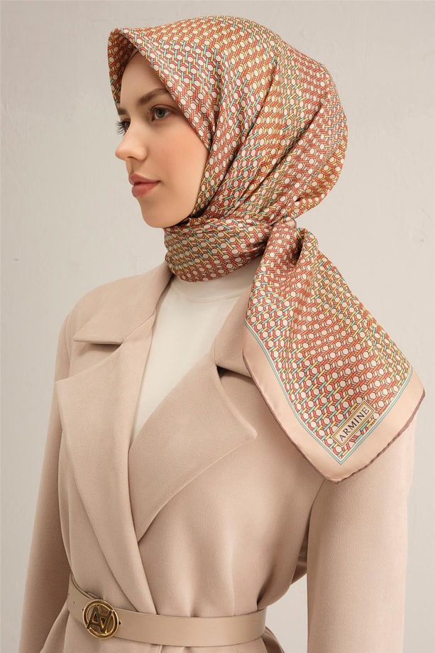 Armine Çiçek Desenli Saf İpek Twill Eşarp 9319 83