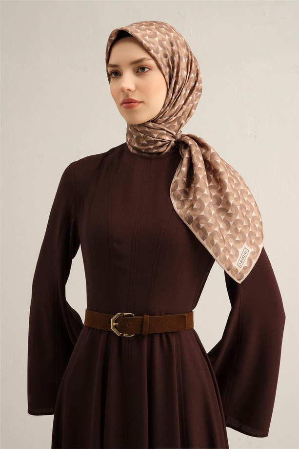 Armine Obje Desenli Saf İpek Twill Eşarp 9321 05