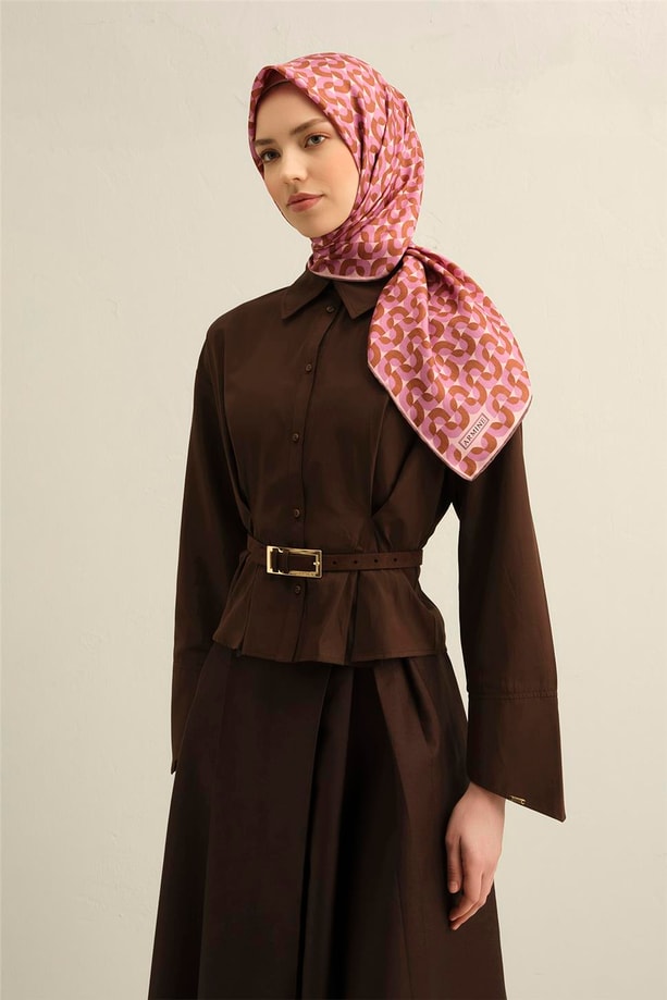 Armine Obje Desenli Saf İpek Twill Eşarp 9321 31