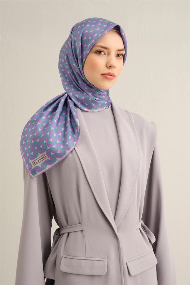 Armine Obje Desenli Saf İpek Twill Eşarp 9321 32