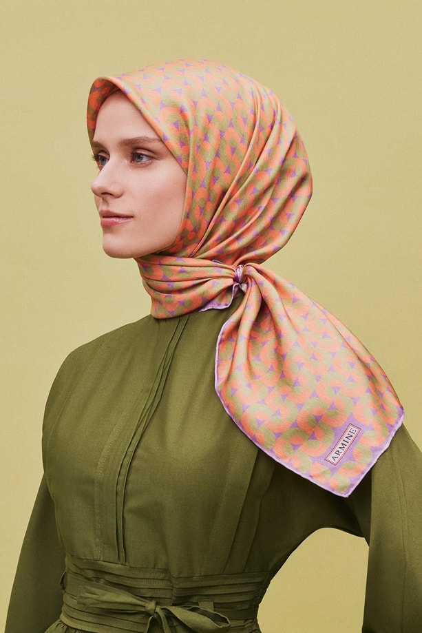 Armine Obje Desenli Saf İpek Twill Eşarp 9321 33