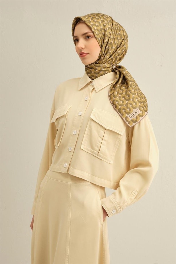 Armine Obje Desenli Saf İpek Twill Eşarp 9321 36