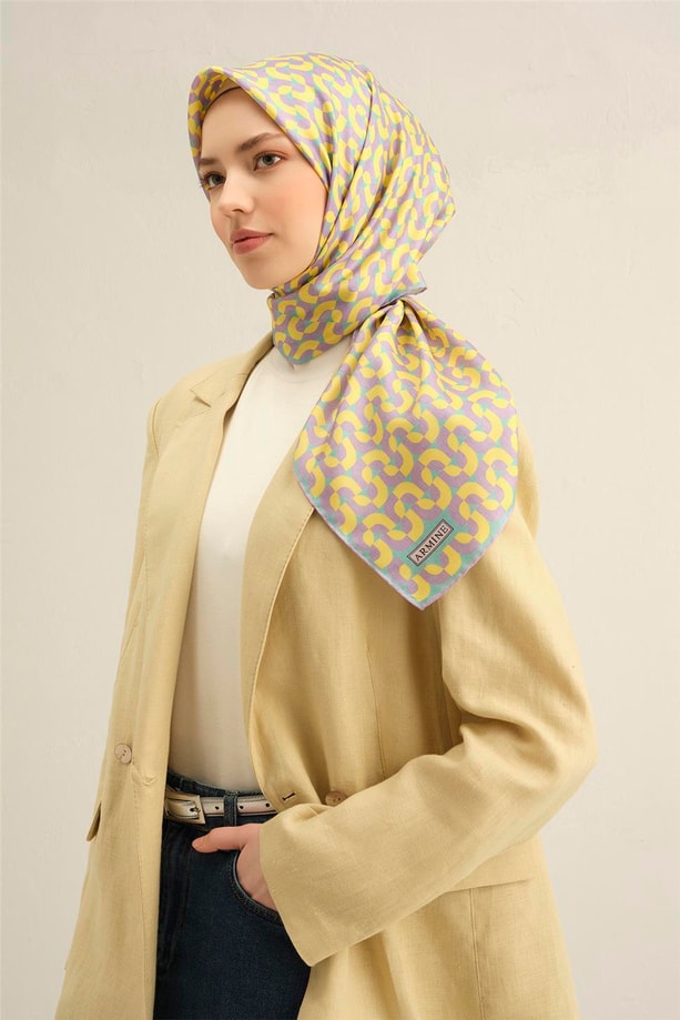 Armine Obje Desenli Saf İpek Twill Eşarp 9321 53
