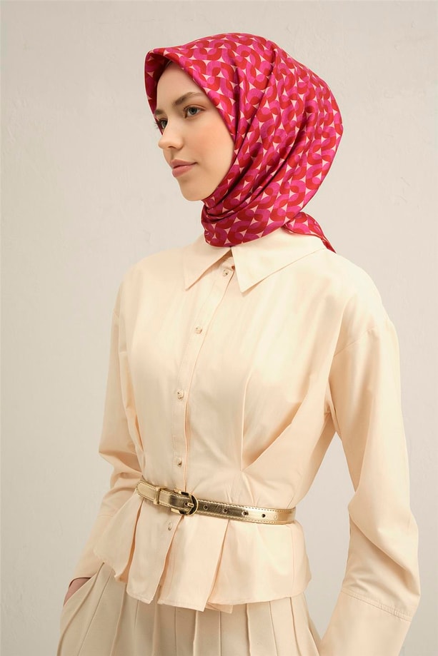 Armine Obje Desenli Saf İpek Twill Eşarp 9321 82