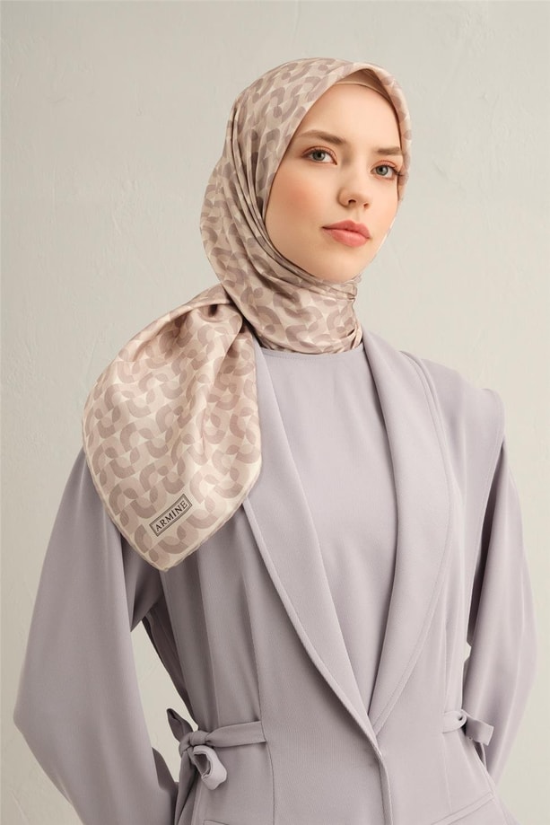 Armine Obje Desenli Saf İpek Twill Eşarp 9321 83