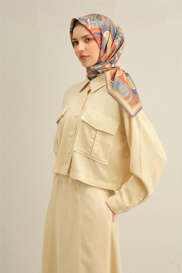Armine Soyut Desenli Saf İpek Twill Eşarp 9323 02