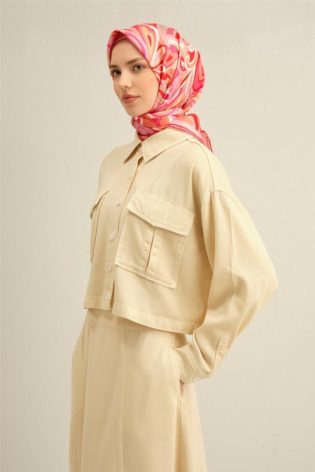 Armine Soyut Desenli Saf İpek Twill Eşarp 9323 33