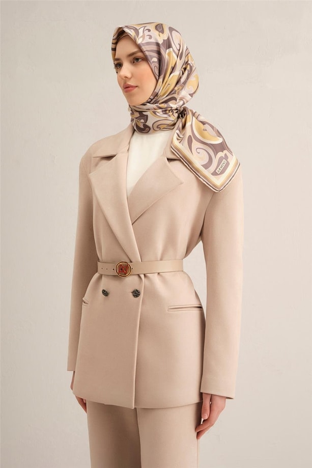 Armine Soyut Desenli Saf İpek Twill Eşarp 9323 35