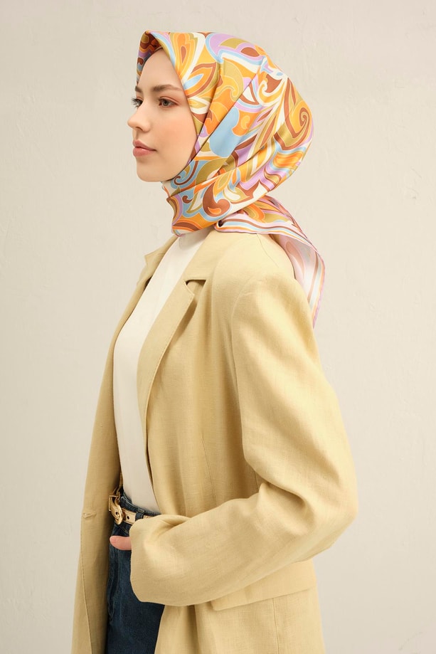 Armine Soyut Desenli Saf İpek Twill Eşarp 9323 37