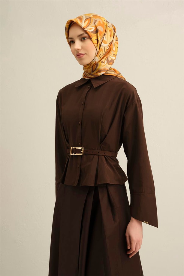 Armine Soyut Desenli Saf İpek Twill Eşarp 9323 50