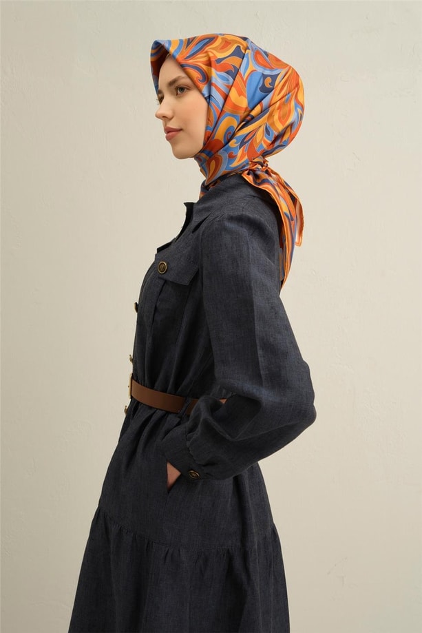 Armine Soyut Desenli Saf İpek Twill Eşarp 9323 54