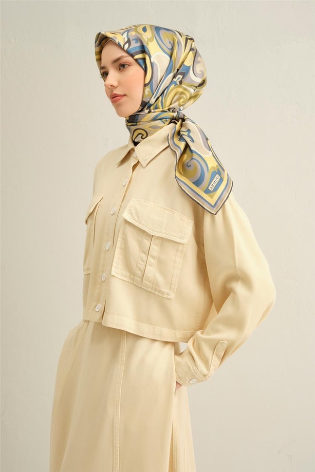 Armine Soyut Desenli Saf İpek Twill Eşarp 9323 80