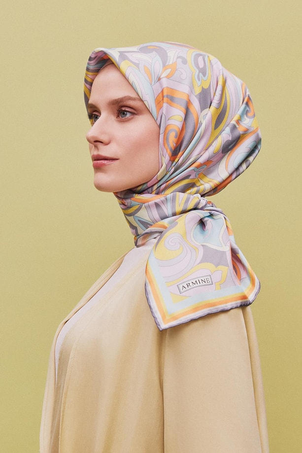 Armine Soyut Desenli Saf İpek Twill Eşarp 9323 81