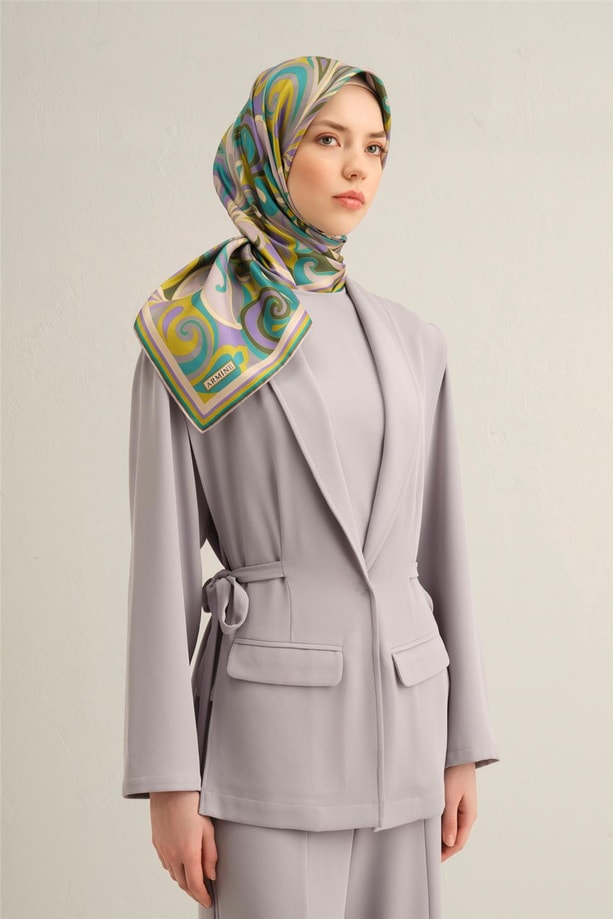 Armine Soyut Desenli Saf İpek Twill Eşarp 9323 84