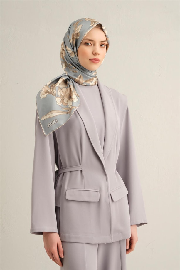 Armine Çiçek Desenli Saf İpek Twill Eşarp 9324 09