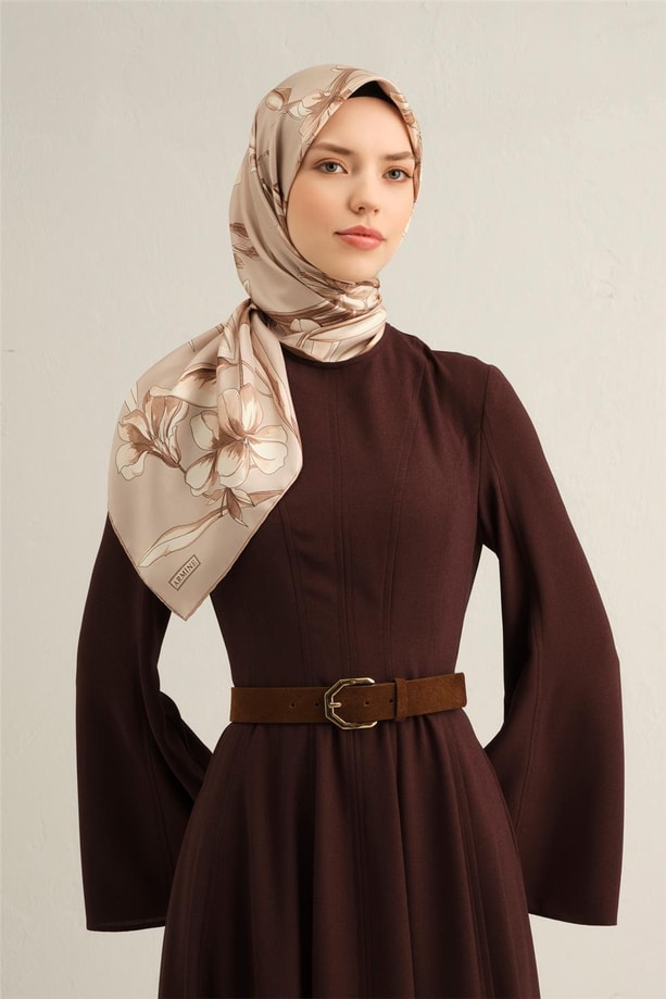 Armine Çiçek Desenli Saf İpek Twill Eşarp 9324 32