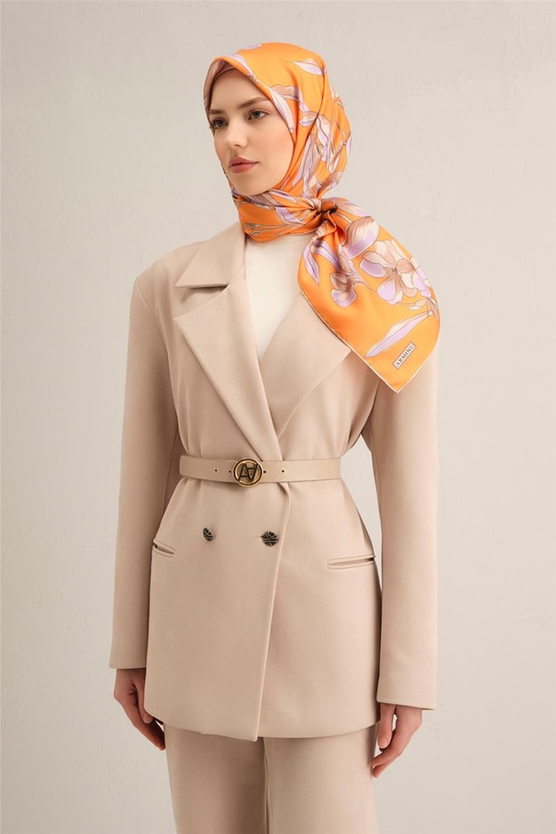 Armine Çiçek Desenli Saf İpek Twill Eşarp 9324 33