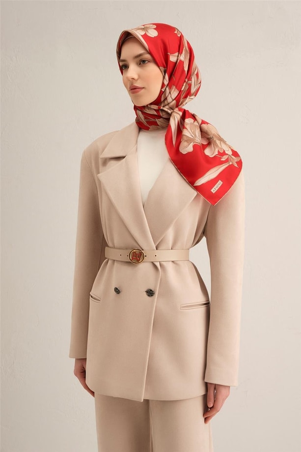 Armine Çiçek Desenli Saf İpek Twill Eşarp 9324 54