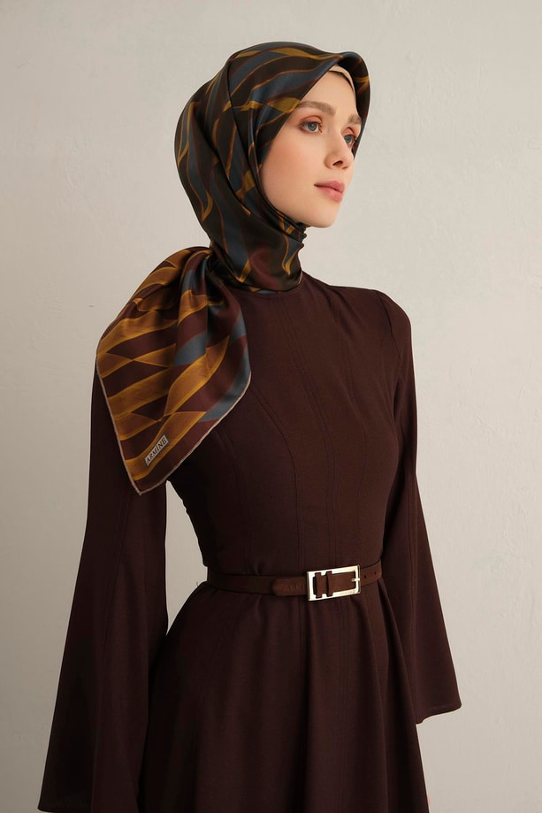 Armine Geometrik Desenli Saf İpek Twill Eşarp 9325 21