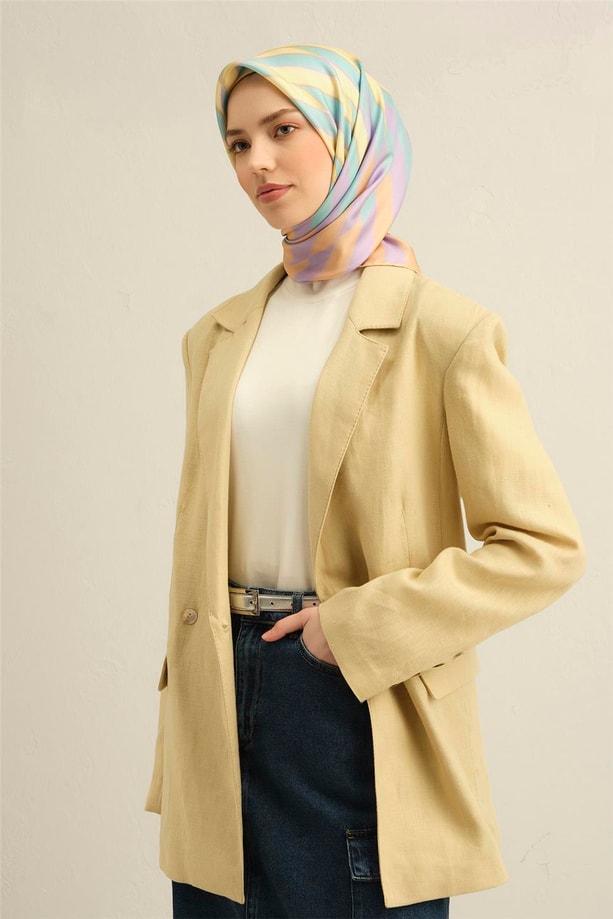 Armine Geometrik Desenli Saf İpek Twill Eşarp 9325 55