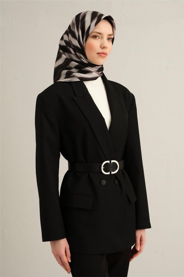 Armine Geometrik Desenli Saf İpek Twill Eşarp 9325 80