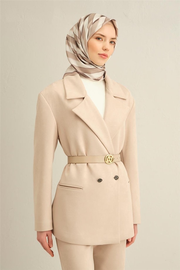 Armine Geometrik Desenli Saf İpek Twill Eşarp 9325 81
