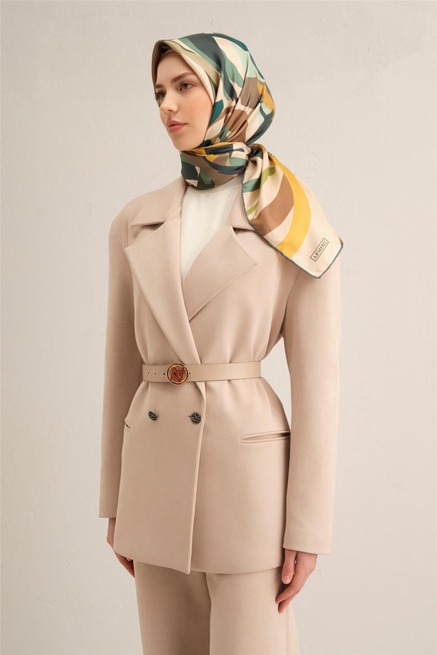 Armine Çiçek Desenli Saf İpek Twill Eşarp 9328 07