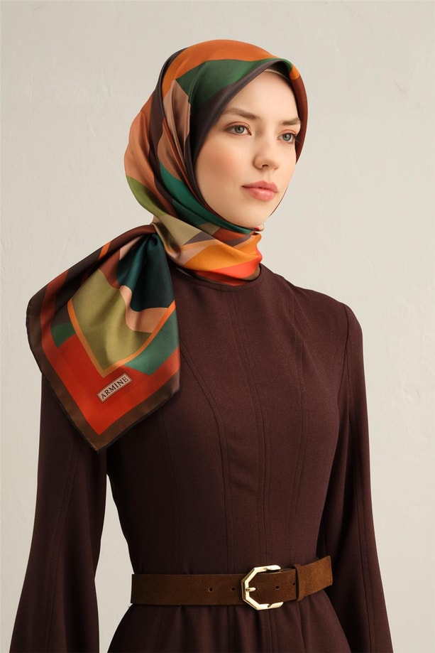 Armine Geometrik Desenli Saf İpek Sura Eşarp 9331 83