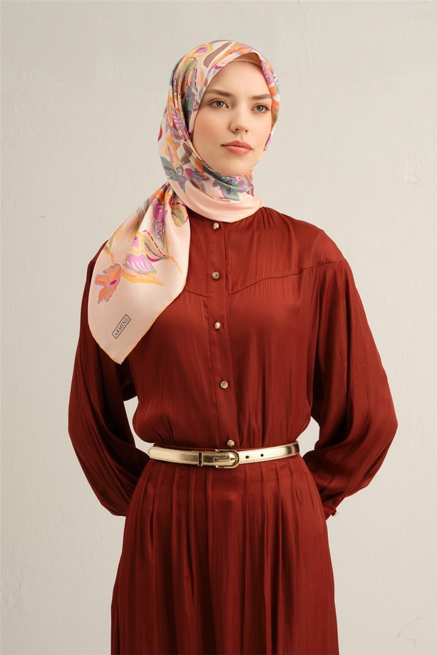 Armine Çiçek Desenli Saf İpek Sura Eşarp 9332 56