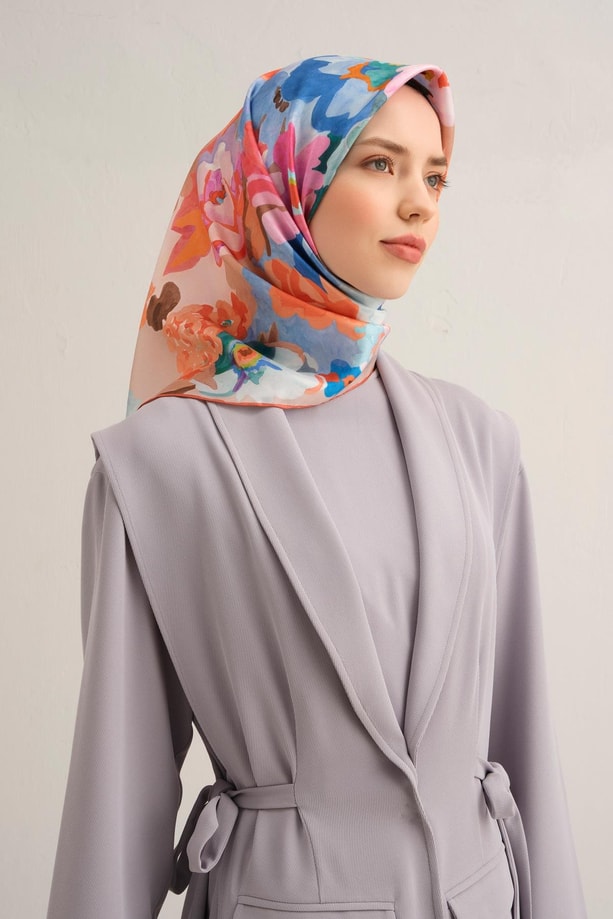 Armine Soyut Desenli Saf İpek Twill Eşarp 9334 08