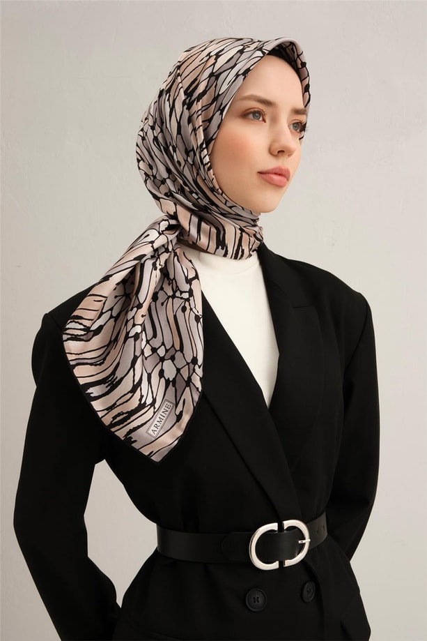 Armine Geometrik Desenli Saf İpek Sura Eşarp 9335 86