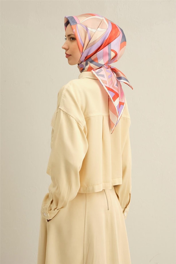 Armine Geometrik Desenli Saf İpek Twill Eşarp 9336 35