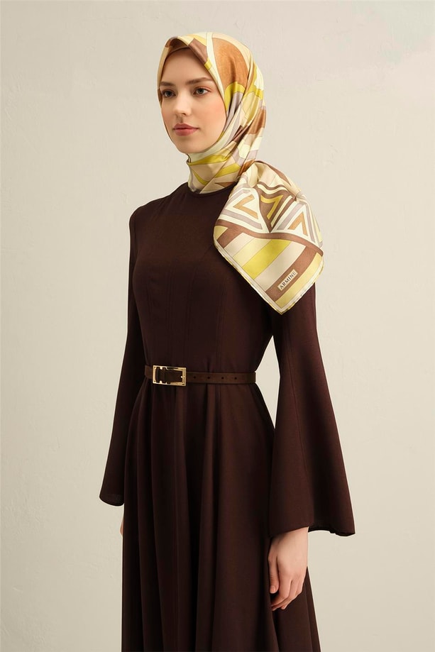 Armine Geometrik Desenli Saf İpek Twill Eşarp 9336 38